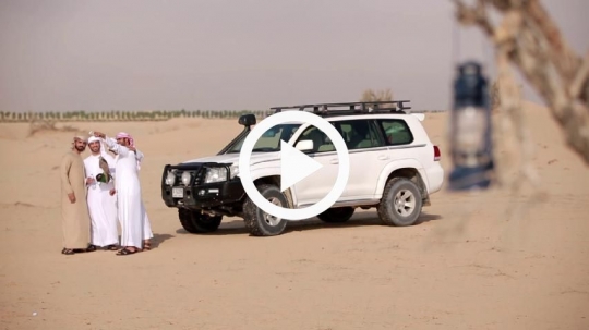 Young men taking selfie in the desert