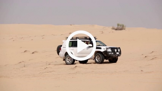 cars following each other in the desert