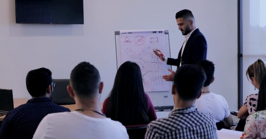 Professor teaching in the classroom|-