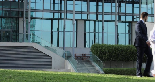 Business colleagues walking together|-