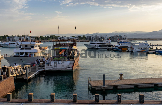 Sunset at Aqaba Marina with Docked Ships