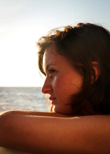 thoughtful pretty woman at bea