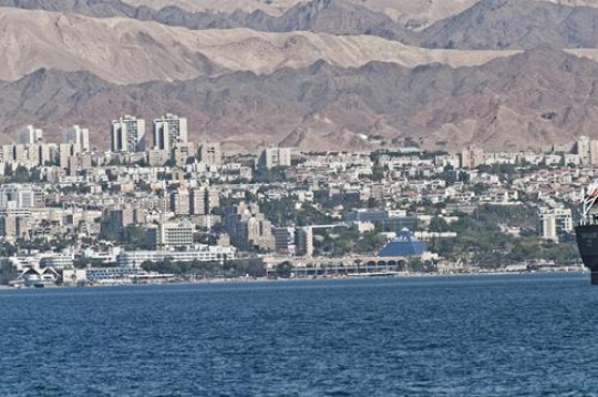 view on resort hotels of eilat and northern beach of the aqaba gulf