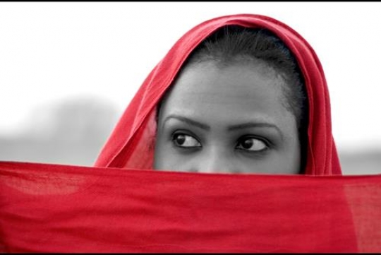 woman in red scarf