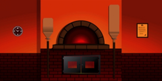 oven with clock and frame on the wall