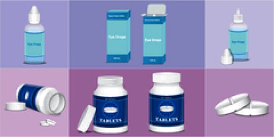 vector image of pill bottles and eye drops bottle
