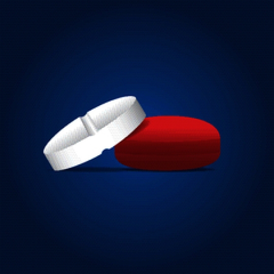two pills isolated on blue background