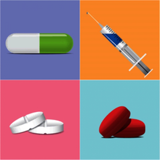 vector image of syringe and tablet on green background