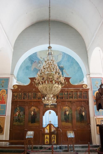 inside st. georges orthodox church,area with ropes around it