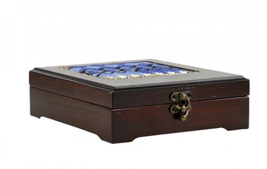 Wooden Box with Blue Embroidery on the top