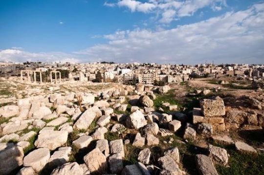 panorama of ancient city gerasa and modern jerash,jordan