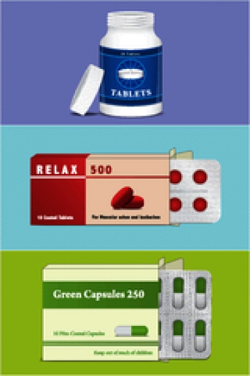 set of medication boxes with t