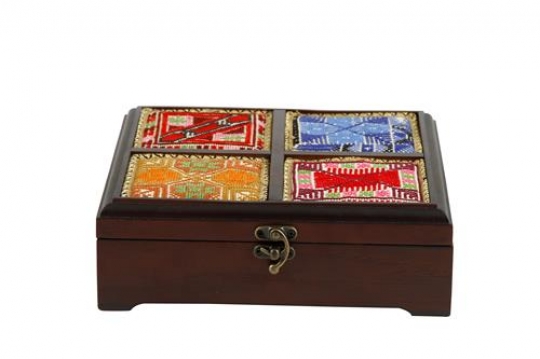 Wooden Box With Coloured Embroidery on the top