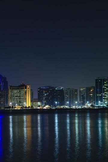 night view of skyscrapers with