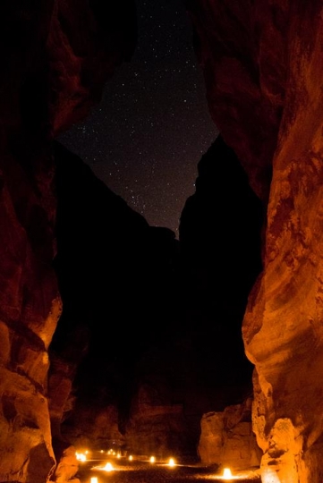walk by night to Petra Siq with candle illumination