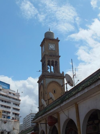 mosque minaret detai of architecture on old medina in downt town casablanca,morocco