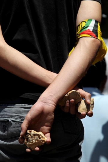 palestinian protester hold sto