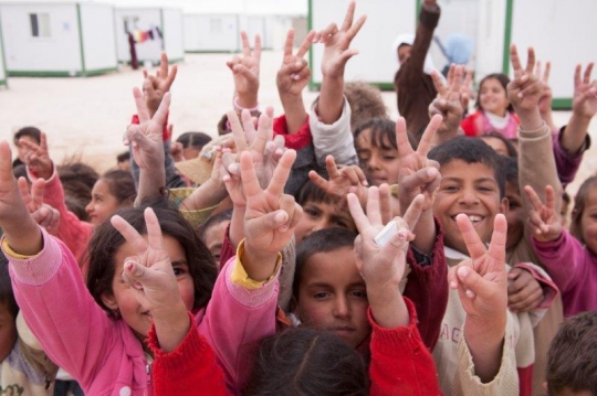 group of children from Zaatari refugee camp for Syrian refugees