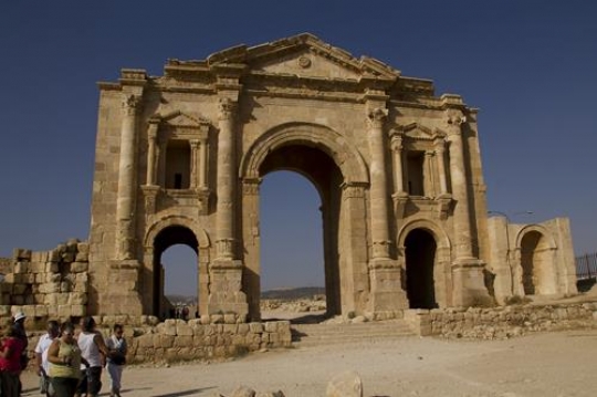 arch of hadrian in antique gerco-roman city of gerasa jerash in Jordan