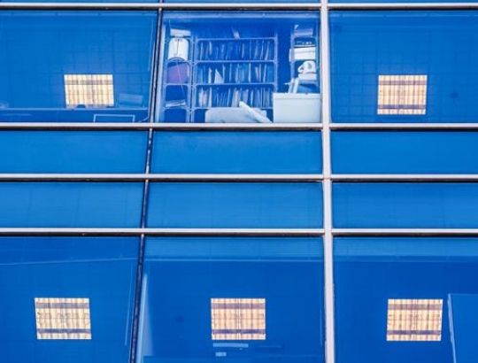 exterior of contemporary glass business center