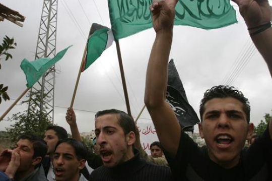 men protester showing peace sign