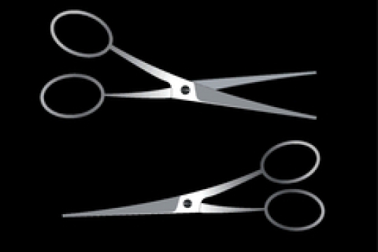 vector illustration of two scissors on black
