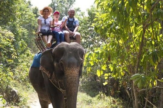tourists riding an elephant