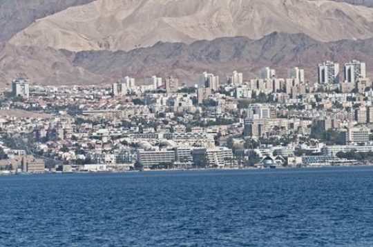 view on resort hotels of eilat and northern beach of the aqaba gulf