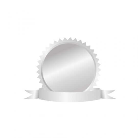 white background with a silver quality mark