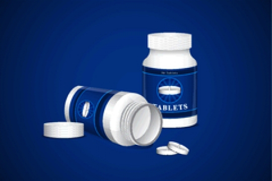 two bottle for tablet on blue 