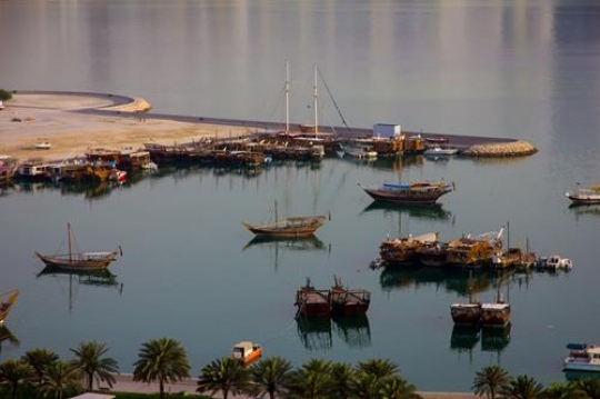 dhows moored in doha bay,qatar