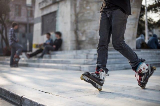 Turkish Teenagers Skating in Bisiktas (Besiktas) Istanbul