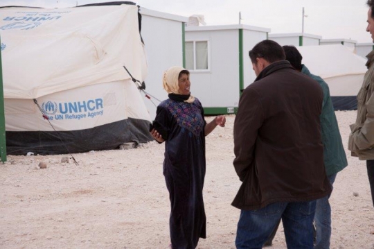 old women and men talking from Zaatari refugee camp for Syrian refugees