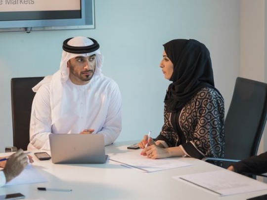 Arab Employees during a meeting at the office|-