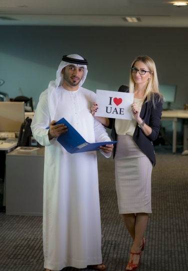 Businessman and Business Woman celebrating National Day|-