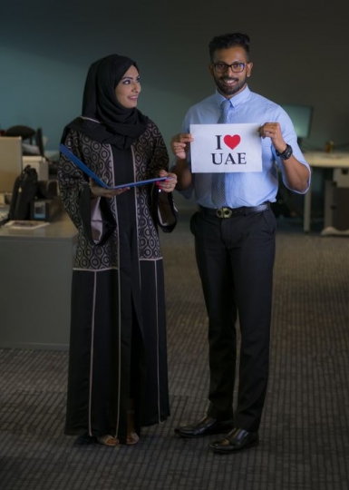 Business woman and Business man celebrating National Day|-