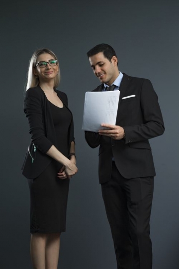 Portrait of a business woman and business man|
