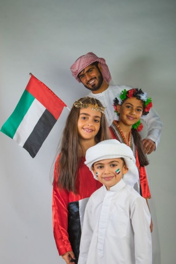 Portrait of a Middle Eastern Family celebrating National Day