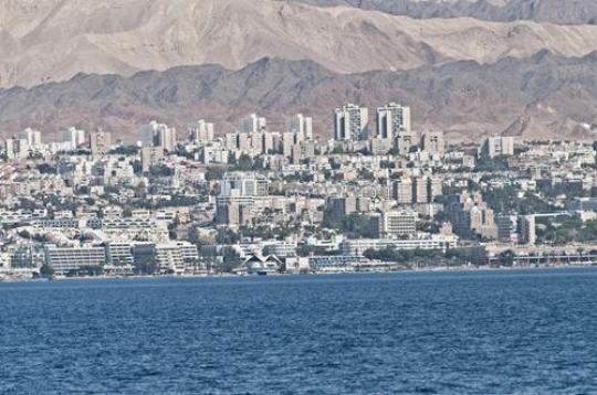 view on resort hotels of eilat and northern beach of the aqaba gulf