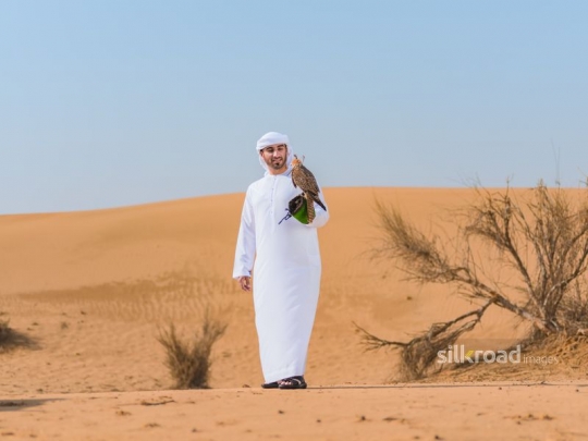 man walking with falcon