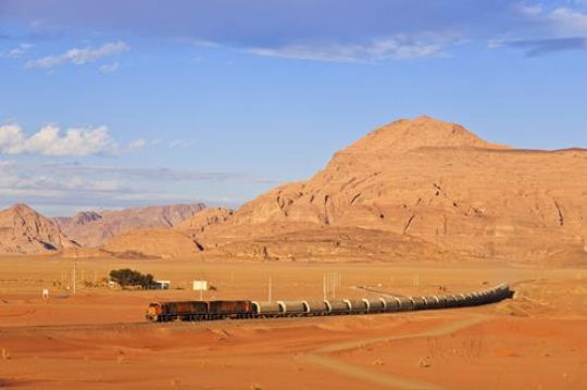 train on railway in the desert