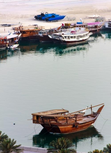 dhows moored in doha bay,Qatar