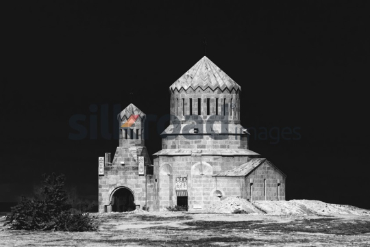 Black and White Image of Baptism Site Church, Jordan