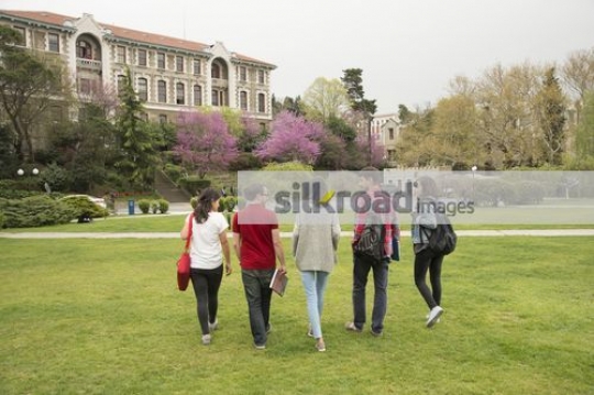 University Students walking together on campus|