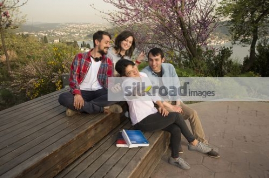 European friends taking a selfie together|
