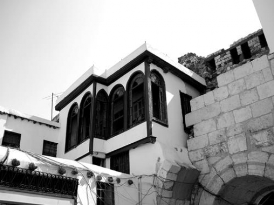 black and white house view