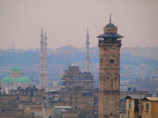 general view of aleppo with minarets