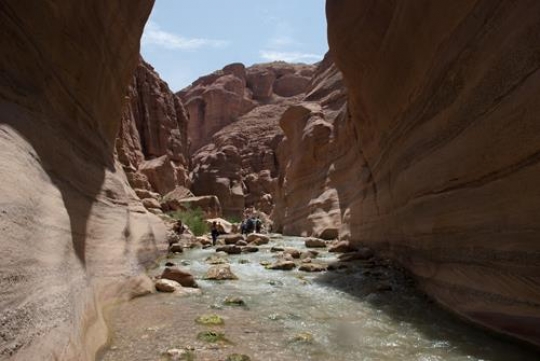 Landscape of flowing water of creek in Wadi Hasa, Jordan