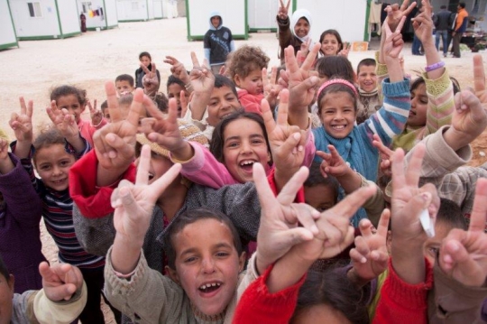 group of children from Zaatari refugee camp for Syrian refugees