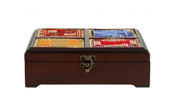 Wooden Box With Coloured Embroidery on the top